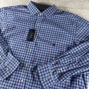 POLO RALPH LAUREN Mens 2XB Big Multi‎ Blue Plaid Performance Button Shirt NWT